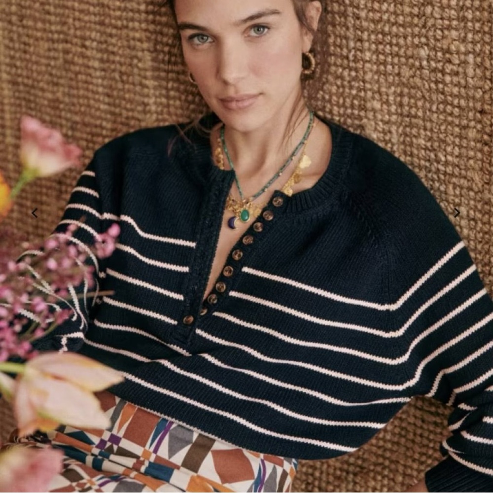 Sezane Léontine Jumper Navy Striped Sweater Organic cotton Size Small